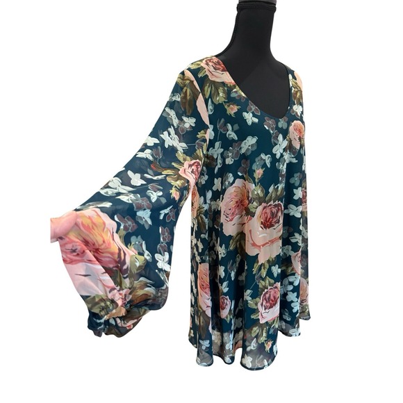 Show Me Your Mumu Sz S Green Floral Sheer Tunic Or Mini Dress Keyhole Boho Fairy - Picture 3 of 8